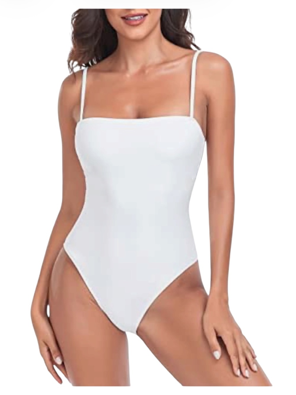 Colloyes White Bandeau High Leg One Piece Swimsuit Size M NWT